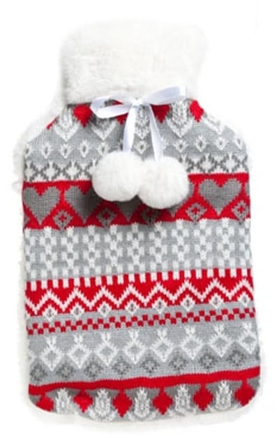 Cosy & Trendy Warmwaterkruik - 2L - 20 x 34 cm - rood/wit - met hoes - kruik - winter print - bedkruik