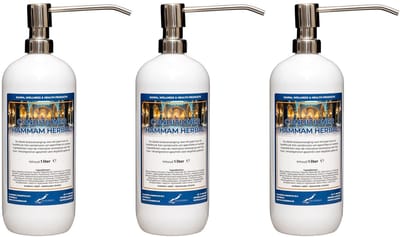 Hairconditioner Hammam Herbal 1 liter met 3 met luxe RVS zilverkleurige pompen - set van 3 stuks