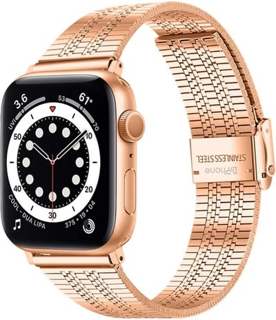 DrPhone RSV2 Armband - Roestvrij Staal – Geschikt voor iOS Smartwatch 1/2/3/4/5/6/7/SE 38/40/41 mm – Rosegold