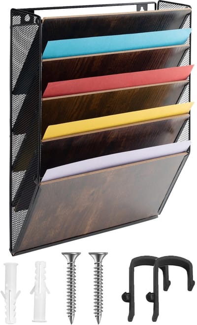 Unyqoos ® Stijlvolle Houten Wandorganizer met Vijf Vakken voor Kantoor, School en Woonruimte