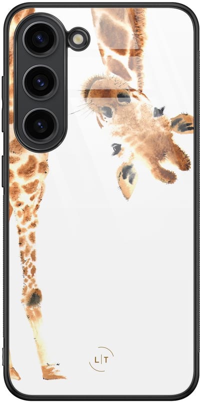 Hoesje geschikt voor Samsung Galaxy S23 - Giraffe - Luxe Glazen Hardcase - Giraffe - Bruin