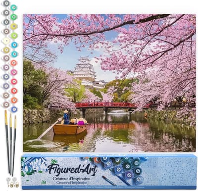Figured'Art Schilderen op Nummer Volwassenen canvas Kersenbloesem in Japan - Handwerk acrylverf Kit DIY Compleet - 40x50cm zonder frame