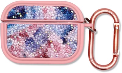 Casemania Hoesje Geschikt voor Apple AirPods Pro & Pro 2 - Roze - Diamant Marmer Glitter Cover met Ring en Sleutelhanger