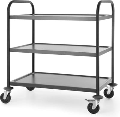 HENDI Stijlvolle serveerwagen – mat zwart – geluiddempend – 3 bladen – 905x585x945 mm