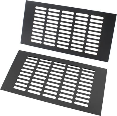 2x Ventilatie Rooster Rechthoekig Zwart Aluminium Ventiel Sierrooster voor Kast, Keuken en Badkamer