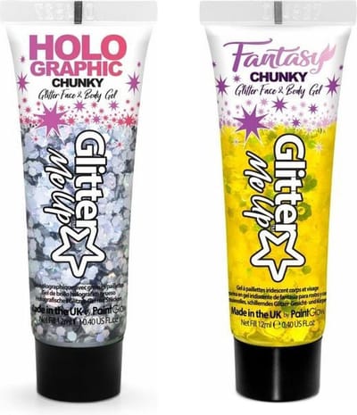 Paintglow Chunky Glittergel voor lichaam en gezicht - 2 tubes - zilver en goudgeel - 12 ml