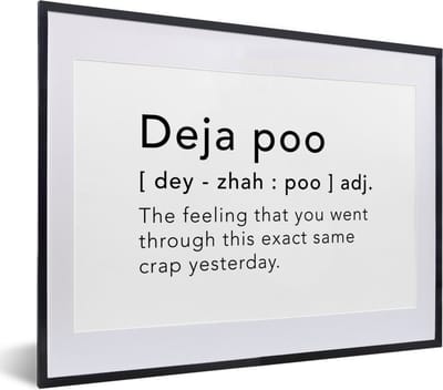 Fotolijst incl. Poster - Spreuken - Quotes - The feeling that you went through this exact same crap yesterday - Deja poo - 40x30 cm - Posterlijst