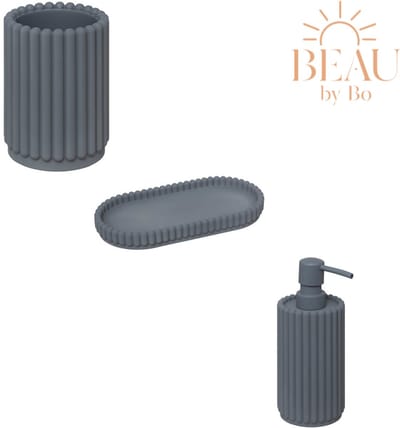 BEAU by Bo Badkamerset Bonbon Tandenborstelhouder, Zeepbakje en Zeepdispenser - Grijsblauw