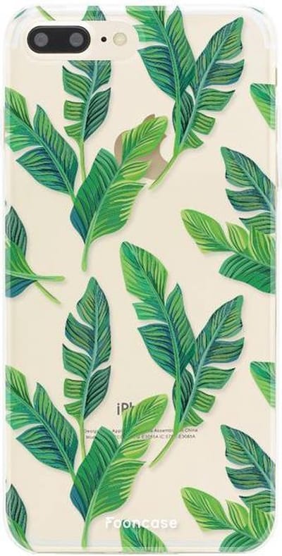 Fooncase Hoesje Geschikt voor iPhone 8 Plus - Shockproof Case - Back Cover / Soft Case - Banana leaves / Bananen bladeren
