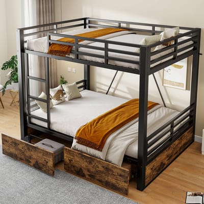 Stapelbed (140X200 Cm), Metalen Stapelbed Met Lades, Ruimtebesparend Kinderbed Met Opbergruimte Met Ladder En Veiligheidsleuning.Zwart