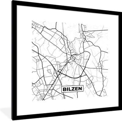 Fotolijst incl. Poster Zwart Wit- Zwart Wit – België – Plattegrond – Stadskaart – Kaart – Bilzen - 40x40 cm - Posterlijst