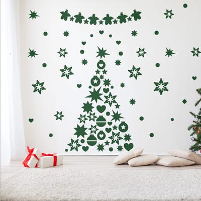 Kerstboomdecoratiesticker - 110x50cm - Groen - Zelfklevende kerststickers - Feestelijke decoraties