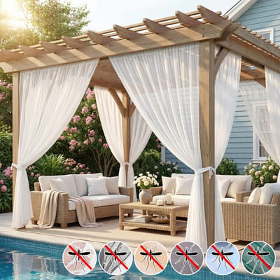 MUPOO DIY extra Breed 320cm VliegenBuitengordijn & Anti-Muggen Buitengordijn Kant en Klaar met Tunnel (Roede/Touw) - Fijnmazig Insectennet -Op Maat te Knippen - Klamboe voor Tuin, Balkon & Deur - Luchtig - Wit - 320x213cm