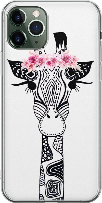 Casimoda® hoesje - Geschikt voor iPhone 11 Pro Max - Giraffe - Siliconen/TPU telefoonhoesje - Backcover - Giraffe - Zwart