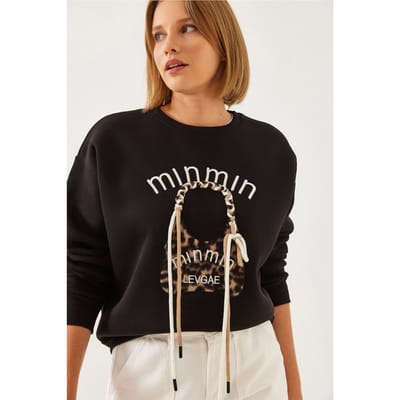 Geborduurd Luipaard Patroon Sweater met Ronde Hals