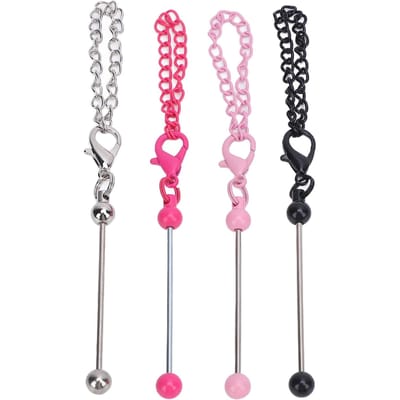 4 Stuks Kralen Sleutelhanger Bar 12,5cm Kleurrijke Metalen Kralen Sleutelhangers voor Sleutels Handtassen Rugzakken pink