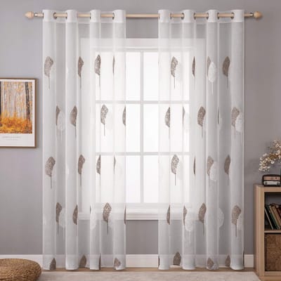 Dailygoody - Gordijnen - Doorzichtige voile - Elegant geborduurd - 215 cm x 140 cm - Set van 2 - Voor woonkamer en slaapkamer