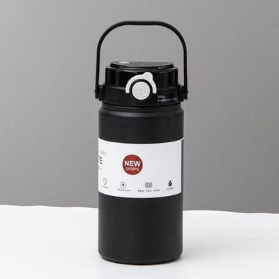 1.2L Roestvrijstalen Thermische Waterfles Thermoskan Vacuümfles Met Rietje Tumbler Draagbare Koude Warme Dranken Thermosbeker Fitness 1200ml zwart