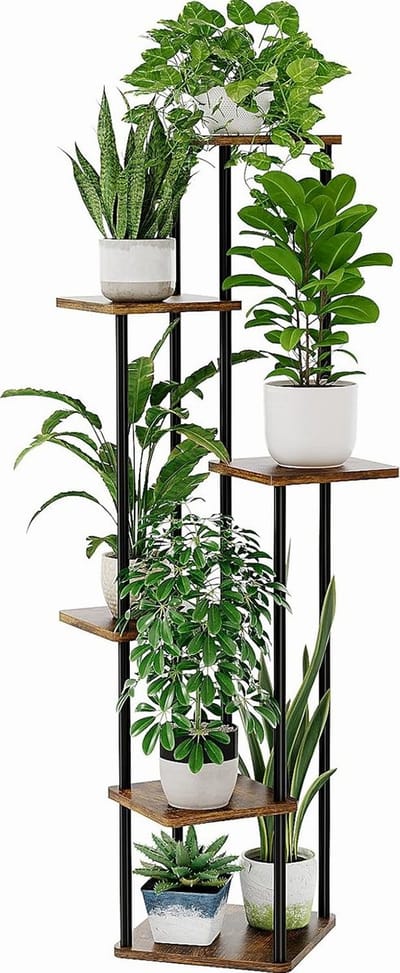 Sierra, Plantenstandaard, bloemenstandaard, voor buiten, plantenrek, bloementrap, metaal, balkon, decoratie, slaapkamer, bloempot, kamerplanten, plantentafel (bruin)