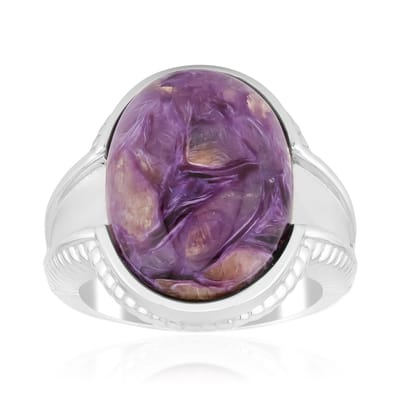 Cavill - 925 Sterling Zilveren Ring - Russische Charoiet Ovaal Cabochon 8,135 ct - Paars - Gerhodineerd - Brede Modieuze Ring Dames