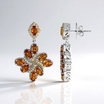 Cavill - 925 Sterling Zilver Oorbellen - Citrien 3,78 ct & Zirkonia Pavé 0,52 ct - Ovaal Geslepen Edelstenen - Stijlvol & Elegant