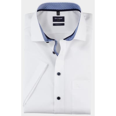 OLYMP Luxor modern fit overhemd - korte mouw - wit (blauw contrast) - Strijkvrij - Boordmaat: 39
