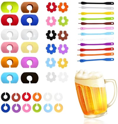 JHUBERS- Waterglasmarkeerders 48 Stuks - Siliconen - Herbruikbaar - Decoratie - Verschillende Stijlen - Elegant en Praktisch - Drankmarkeerders