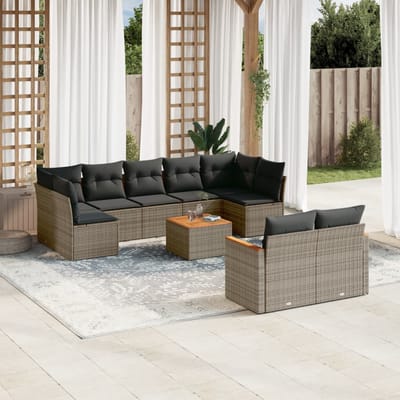 vidaXL - 10-delige - Loungeset - met - kussens - poly - rattan - grijs