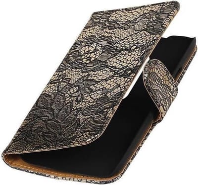 Lace Bookstyle Wallet Case Hoesjes Geschikt voor Moto G (3nd Gen) 2015 Zwart