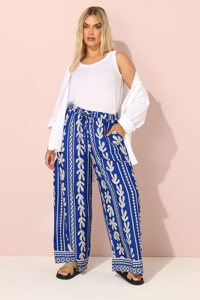 Yours Kobaltblauwe Azteekse Bladbroek Met Wijde Pijpen Size 42