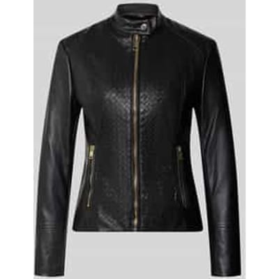 Bikerjack in leerlook met opstaande kraag model 'CLAUDINE'
