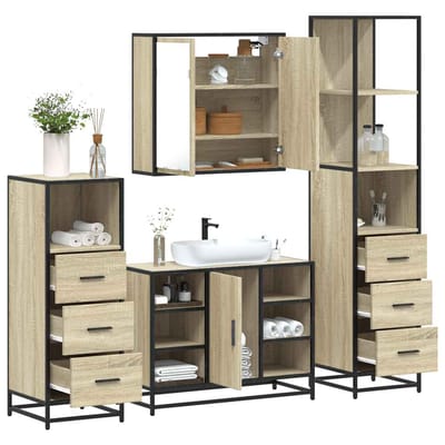 vidaXL - 4-delige - Badkamermeubelset - bewerkt - hout - sonoma - eikenkleurig
