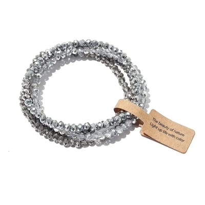 Zilverkleurige kralen armbandenset voor dames – elastische armband met glaskralen in metallic design