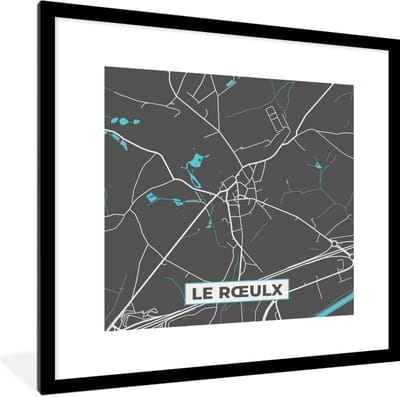 Fotolijst incl. Poster - Kaart – Plattegrond – Stadskaart – Le Rœulx – België - Grijs - 40x40 cm - Posterlijst