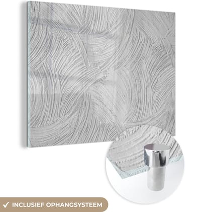 Glasschilderij zwart wit - Wit - Patronen - Steen - Beton - 160x120 cm - Muurdecoratie - Woondecoratie