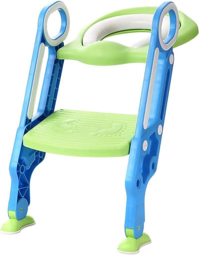 Toiletbril met trapladder - Opvouwbare toiletadapter - Zindelijkheidstraining kind - Verstelbaar met handgreep - Vloerafstand 16-22.5cm - Blauw Groen