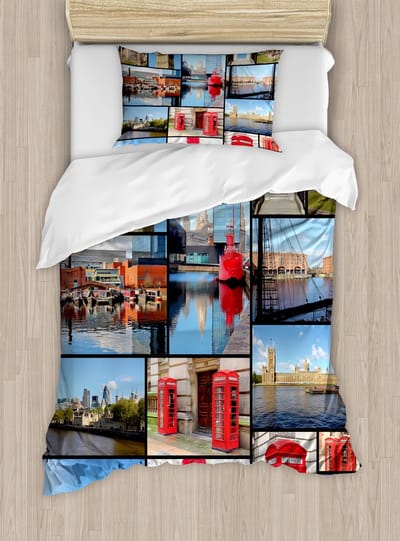 ABAKUHAUS England dekbedovertrekset, hoogwaardige zachte en warme tweedelige dekbedovertrek met 1 kussensloop, eenpersoonsbed, blauw-rood