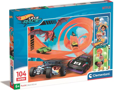 Clementoni - Kinderpuzzel - 104 Stukjes - Hot Wheels - Vrolijke Kleuren en Populaire Personages - Vanaf 6 Jaar