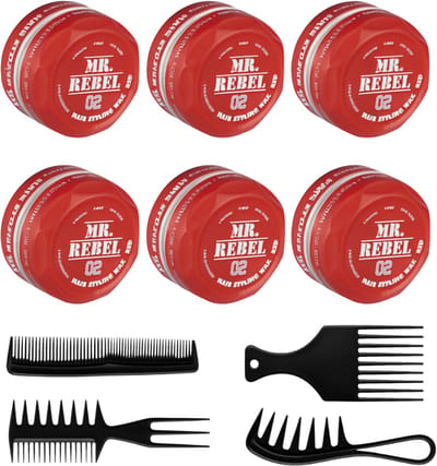 Mr.Rebel Haar Wax Mannen 02 Rood 6 Stuks met een Styling Kam