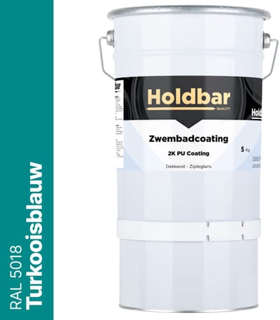 Holdbar Zwembadcoating Turkooisblauw (RAL 5018) 5 kg - Zwembadverf - Alle kleuren - Waterdicht - Gemakkelijk reinigen - UV-bestendige Zwembad Verf - Chloor en Chemicaliën Bestendig - 2 Componenten
