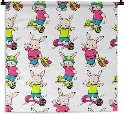 Wandkleed - Wanddoek - School - Konijnen - Dieren - Kinderen - Patronen - 90x90 cm - Wandtapijt