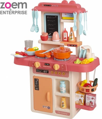 Zoem Mini Kinderkeuken Roze – Stoom & Kookgeluid – Compleet met Accessoires & Keukengerei – Speelgoedkeuken voor Peuters