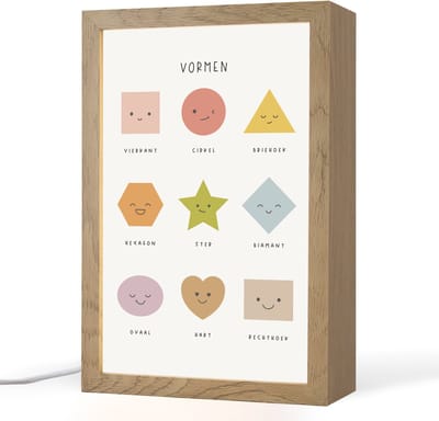 Nachtlampje 20x30 cm - Kinder lampje - Vormen - Leren voor kinderen - Educatief - Kleuren - Tafellamp kinderkamer - Slaapkamer lamp - Bedlamp kinderen - Kinderlampje stopcontact - Wandlamp babykamer - Nachtlampjes
