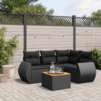 vidaXL - 5-delige - Loungeset - met - kussens - poly - rattan - zwart