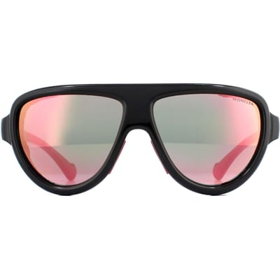 Moncler Aviator unisex glanzend zwart met roze lederen blauw met roze spiegel zonnebril
