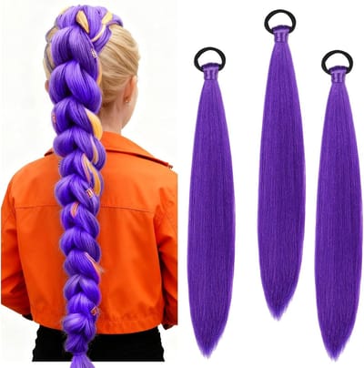 Set van 3 Paarse Vlecht Haar, 66 cm Paarse Synthetische Haar Extensions voor Vlechten, Cosplay en Feestaccessoires voor Kinderen en Halloween