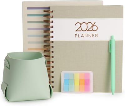 Planner 2024 - Wire-O Agenda - Dagelijkse Planning - Geïntegreerde Trackers - A5 Formaat - Pistachegroen