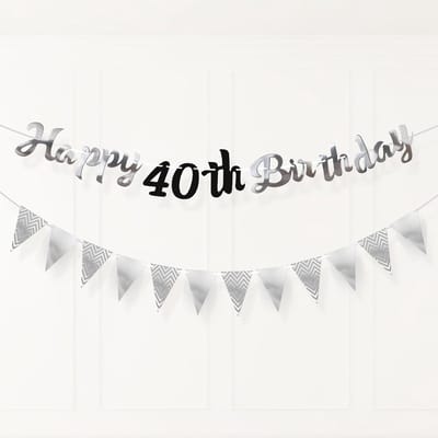 40e verjaardag banner decoraties - zwart zilver - feestversiering voor mannen en vrouwen - ShopVlot