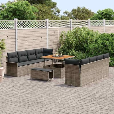 vidaXL - Tuinbank - Set - Grijs - Poly - Rattan - en - Staal - en - Massief - acaciahout