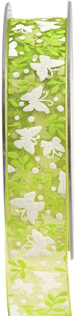 Organzalint vlinders groen cadeaulint 25mm 20m